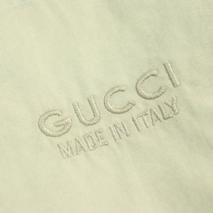 極美品○GUCCI グッチ 24SS 762164 コットン100% ロゴ刺繍 ボタンダウン ポケット付き 長袖シャツ カーキ 52 イタリア製 正規品 メンズ
