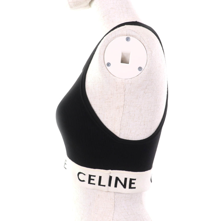 極美品★CELINE セリーヌ 2A68L372N アスリート ブラ / メッシュ ロゴデザイン アスレチックニット ブラック / クリーム S 伊製 正規品