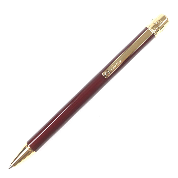 極美品▼Cartier カルティエ サントス ドゥ カルティ ロゴ刻印 ツイスト式 ボールペン ボルドー ゴールド 箱付き スイス製 筆記確認済