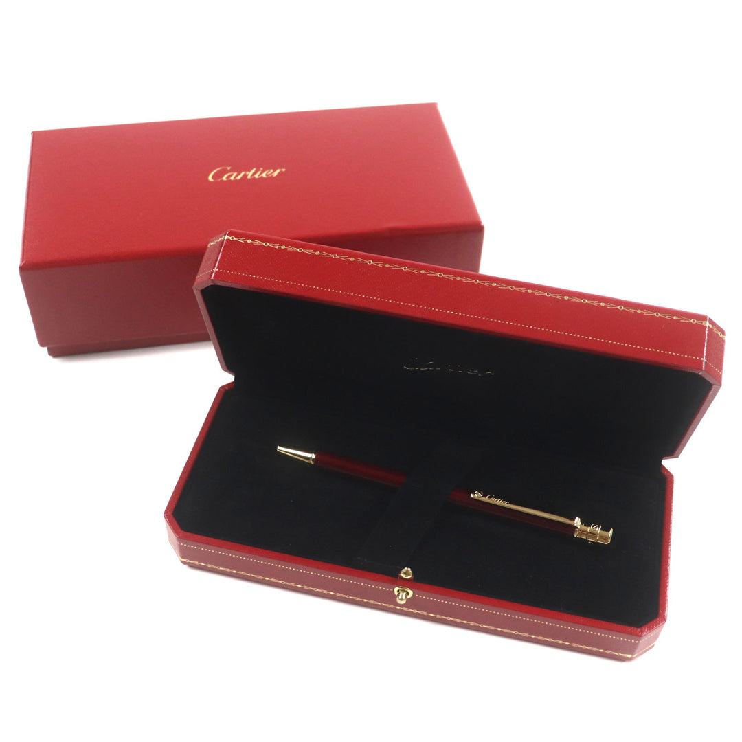 極美品▼Cartier カルティエ サントス ドゥ カルティ ロゴ刻印 ツイスト式 ボールペン ボルドー ゴールド 箱付き スイス製 筆記確認済