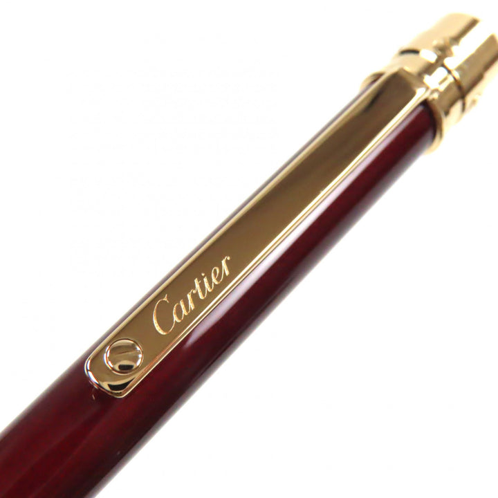 極美品▼Cartier カルティエ サントス ドゥ カルティ ロゴ刻印 ツイスト式 ボールペン ボルドー ゴールド 箱付き スイス製 筆記確認済