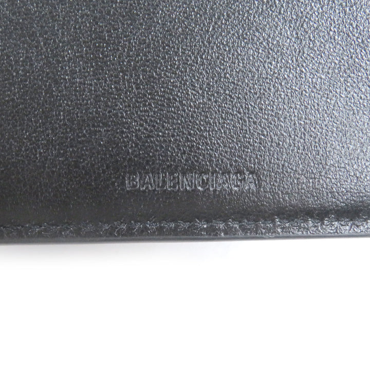 未使用品□BALENCIAGA バレンシアガ 594549 ロゴ入り レザー 二つ折り コンパクトウォレット 札入れ ブラック 箱・保存袋付 イタリア製