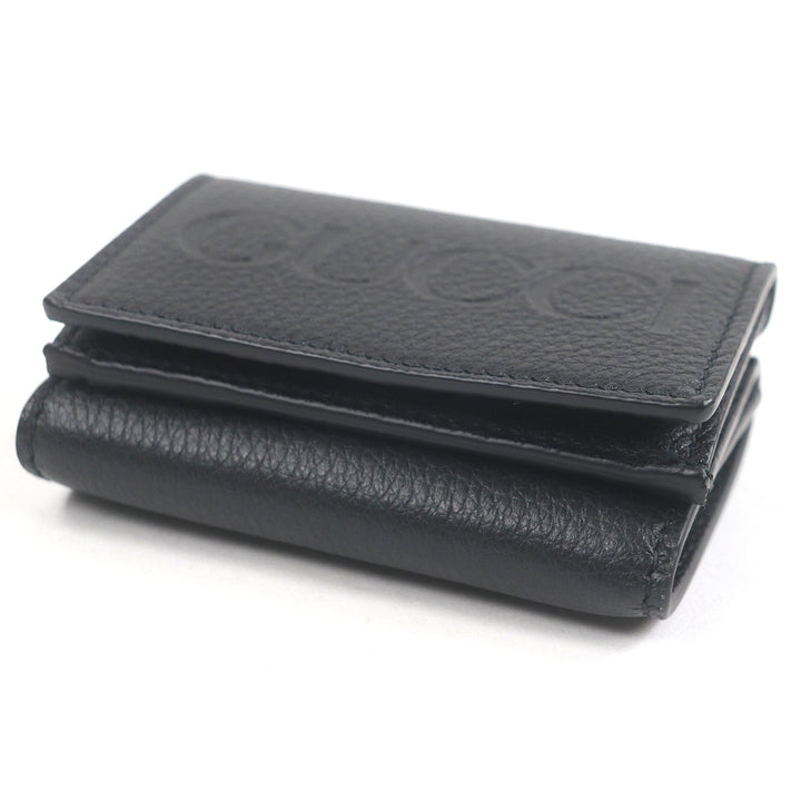 未使用品□GUCCI グッチ 736151 レザー エンボスロゴ コンパクトウォレット 三つ折り財布 ブラック 箱・保存袋付き イタリア製 メンズ