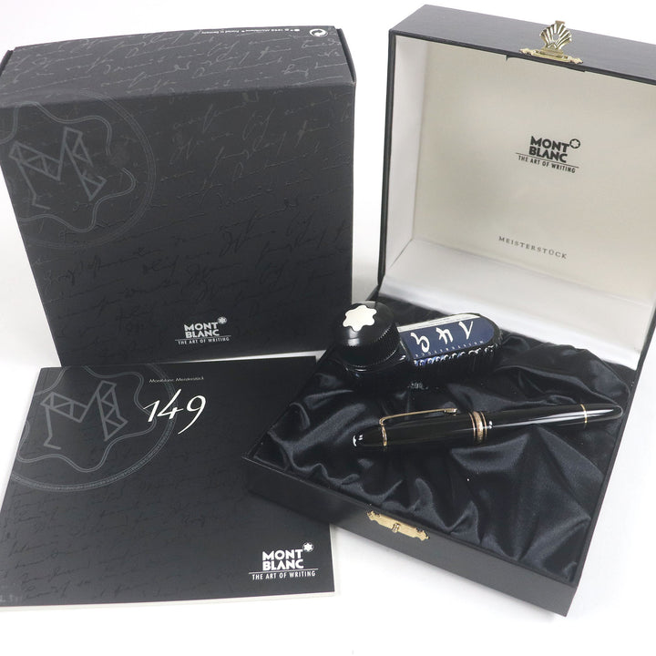 極美品□MONTBLANC モンブラン マイスターシュテュック 149 ペン先18K Bニブ キャップ式 万年筆 ブラック ゴールド 箱付き メンズ