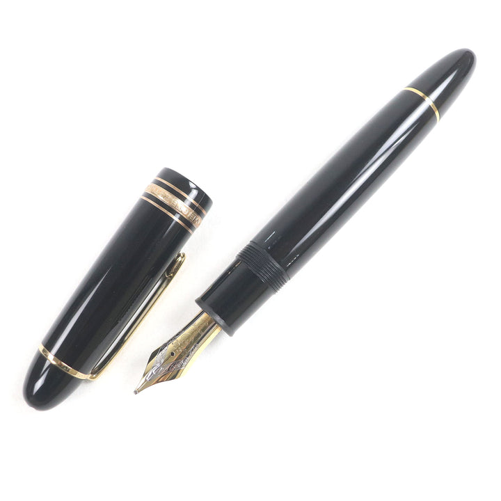 極美品□MONTBLANC モンブラン マイスターシュテュック 149 ペン先18K Bニブ キャップ式 万年筆 ブラック ゴールド 箱付き メンズ