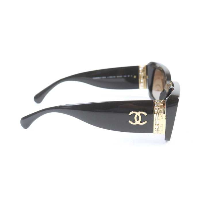 極美品◇CHANEL シャネル 5534 レクタングル シェイプ 現行品 ココマーク サングラス ブラウン ゴールド金具 54□20 140 イタリア製