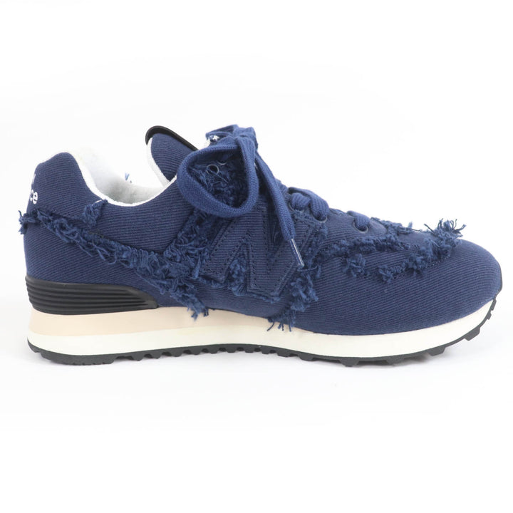 極美品☆MIUMIU New Balance ミュウミュウ ニューバランス 574 ロゴ入り フリンジ加工 キャンバス スニーカー ネイビー 39 レディース