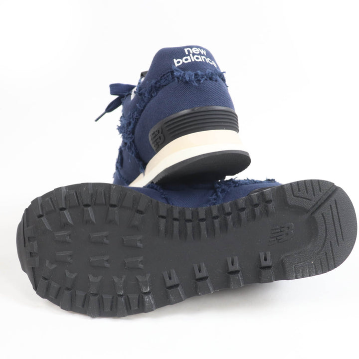 極美品☆MIUMIU New Balance ミュウミュウ ニューバランス 574 ロゴ入り フリンジ加工 キャンバス スニーカー ネイビー 39 レディース