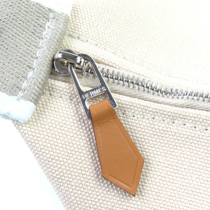 未使用品△HERMES エルメス ブリッド ア ブラック PM コットン100％ ナチュラル シルバー金具 Hロゴ ハンドバック ポーチ フランス製