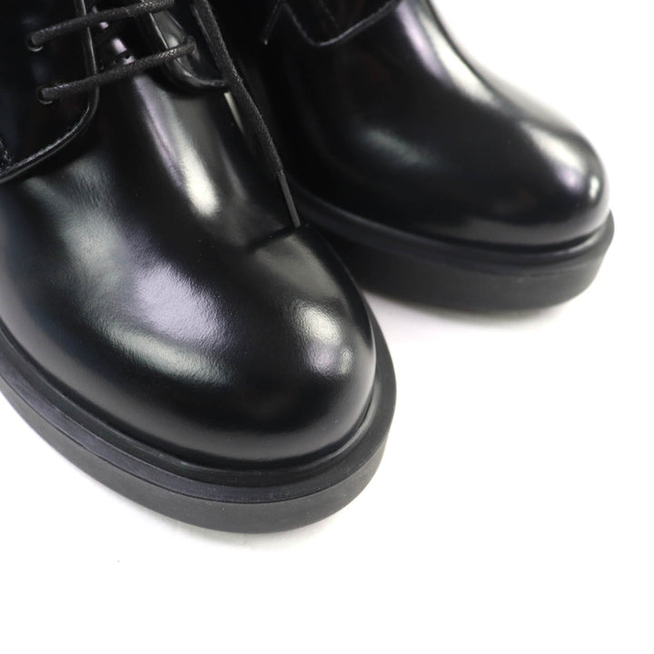 極美品★PRADA プラダ 1E976Mトライアングルロゴ チャンキーヒール レザー ローファー ブラック 36 箱・保存袋付 イタリア製 レディース