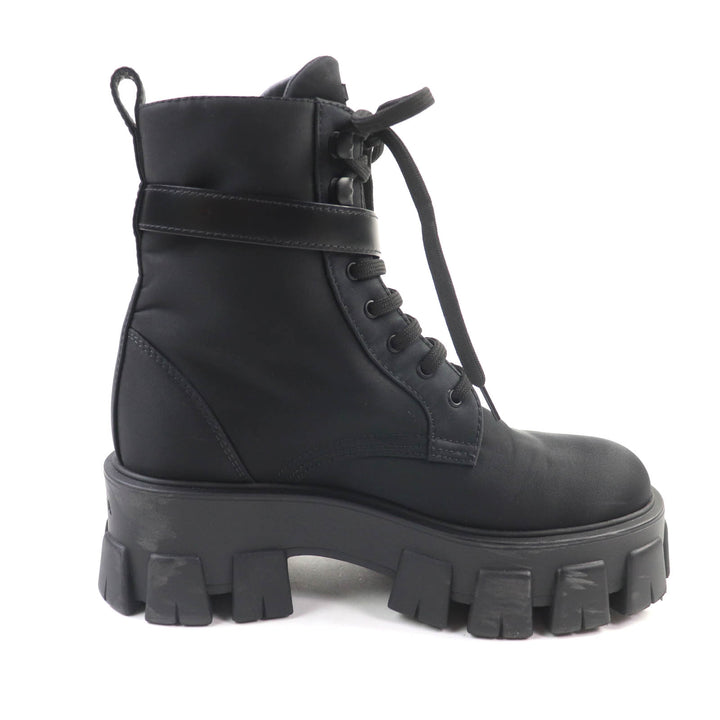 美品★PRADA プラダ 1T549M モノリス ポーチ付 トライアングルロゴ Re-Nylon レースアップ ショートブーツ ブラック 35.5 イタリア製