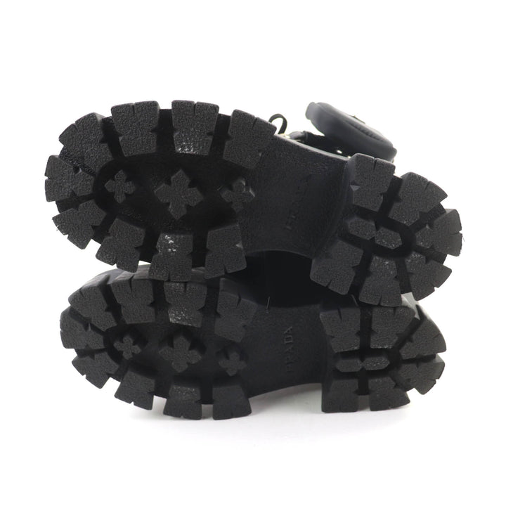 美品★PRADA プラダ 1T549M モノリス ポーチ付 トライアングルロゴ Re-Nylon レースアップ ショートブーツ ブラック 35.5 イタリア製
