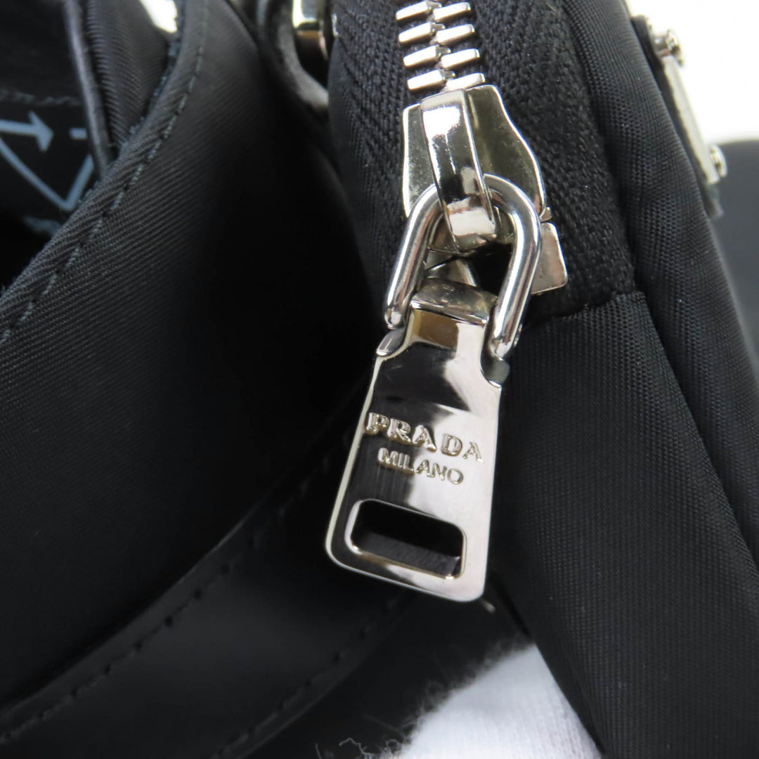美品★PRADA プラダ 1T549M モノリス ポーチ付 トライアングルロゴ Re-Nylon レースアップ ショートブーツ ブラック 35.5 イタリア製