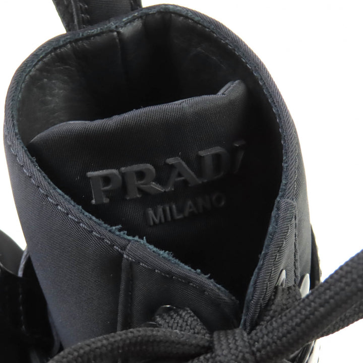 美品★PRADA プラダ 1T549M モノリス ポーチ付 トライアングルロゴ Re-Nylon レースアップ ショートブーツ ブラック 35.5 イタリア製