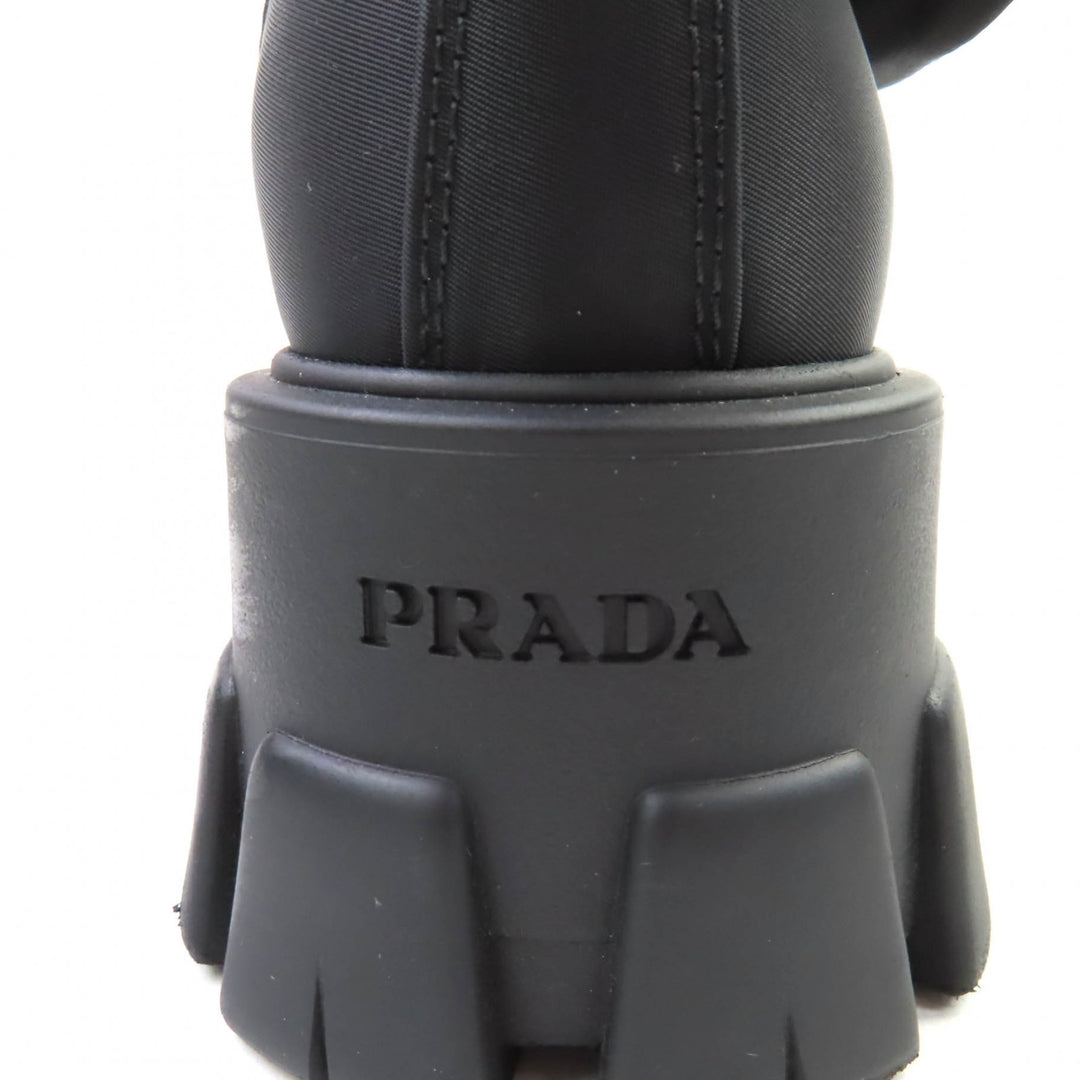 美品★PRADA プラダ 1T549M モノリス ポーチ付 トライアングルロゴ Re-Nylon レースアップ ショートブーツ ブラック 35.5 イタリア製