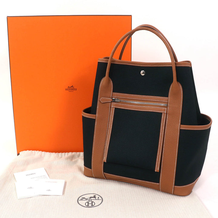 未使用品△HERMES エルメス ガーデンパーティ ポケット バーティカル トワルミリタリー/ネゴンダ トートバッグ ブラック/ゴールド W刻印