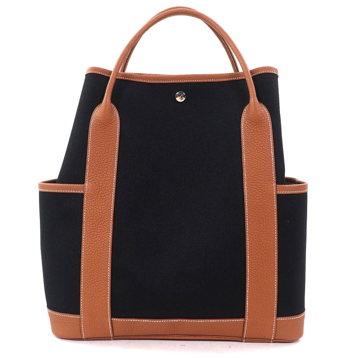未使用品△HERMES エルメス ガーデンパーティ ポケット バーティカル トワルミリタリー/ネゴンダ トートバッグ ブラック/ゴールド W刻印