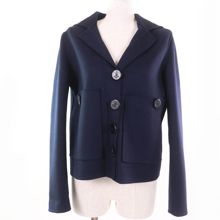 極美品☆Christian Dior クリスチャンディオール 2R0C48X1116 ウール ラビット混 セーラーカラー ジャケット ネイビー 40 正規品