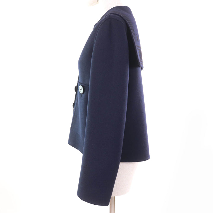 極美品☆Christian Dior クリスチャンディオール 2R0C48X1116 ウール ラビット混 セーラーカラー ジャケット ネイビー 40 正規品