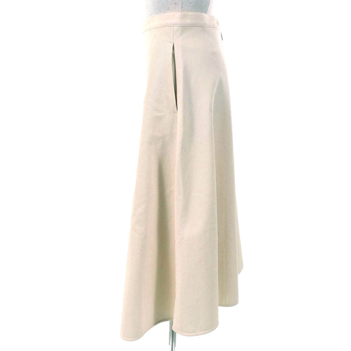 極美品△MONCLER モンクレール 23SS I10932D00016 SKIRT コットン100％ ロゴ バックジップ ロング フレアスカート アイボリー 38 正規品