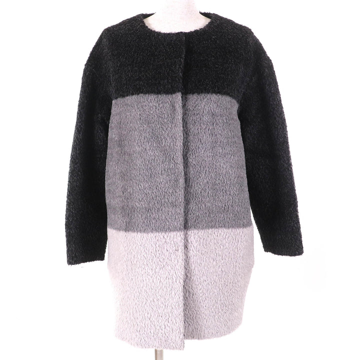 極美品△MaxMara STUDIO マックスマーラ ステュディオ 608606730 アルパカ ウール ノーカラー コート グレー系 38 伊製 正規品 レディース