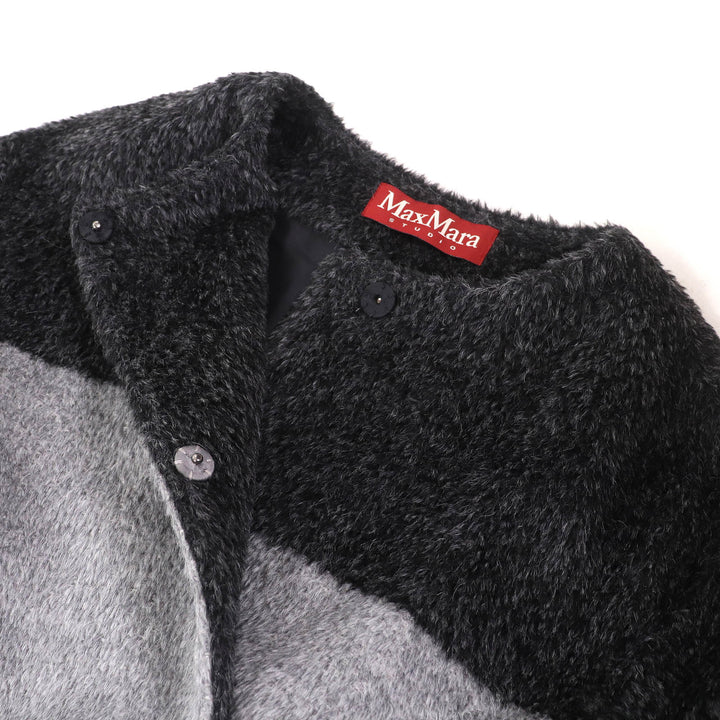 極美品△MaxMara STUDIO マックスマーラ ステュディオ 608606730 アルパカ ウール ノーカラー コート グレー系 38 伊製 正規品 レディース