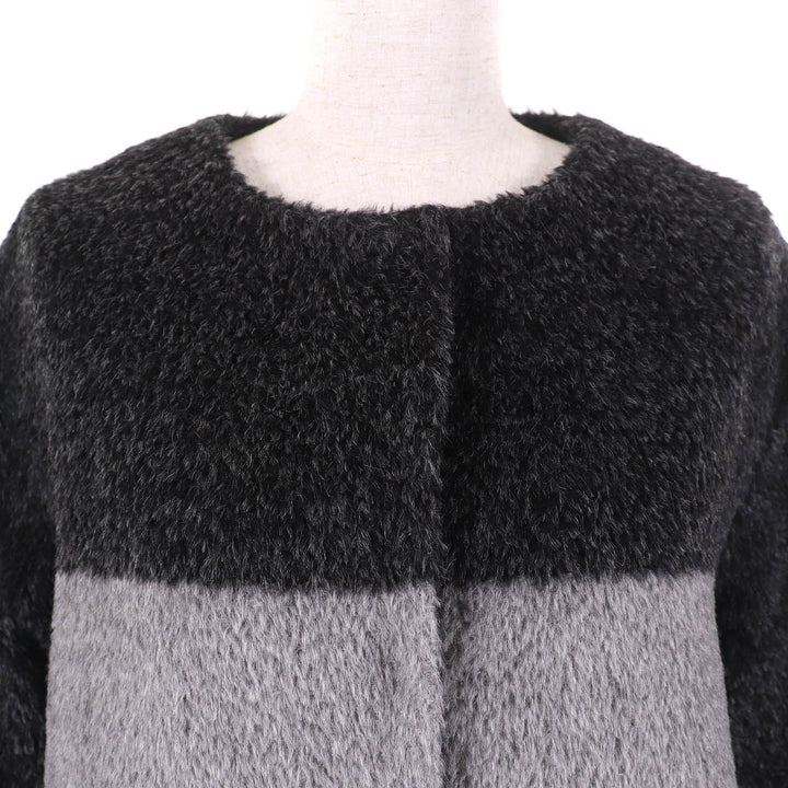 極美品△MaxMara STUDIO マックスマーラ ステュディオ 608606730 アルパカ ウール ノーカラー コート グレー系 38 伊製 正規品 レディース