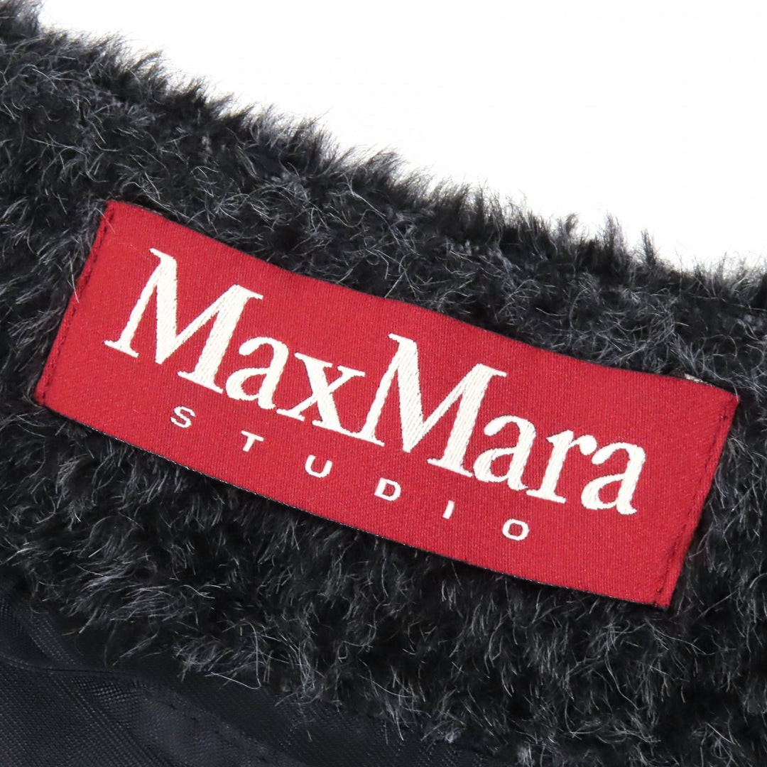 極美品△MaxMara STUDIO マックスマーラ ステュディオ 608606730 アルパカ ウール ノーカラー コート グレー系 38 伊製 正規品 レディース