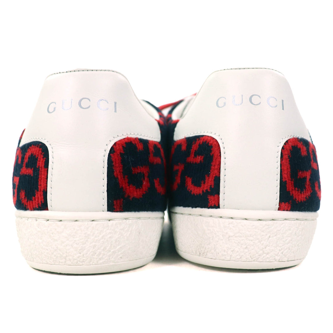 美品△GUCCI グッチ 431910 テリークロス GG柄 パイル地 レザー使い ローカットスニーカー ブラック レッド ホワイト 36.5 イタリア製