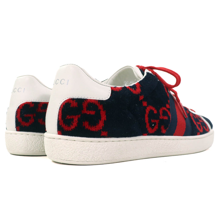 美品△GUCCI グッチ 431910 テリークロス GG柄 パイル地 レザー使い ローカットスニーカー ブラック レッド ホワイト 36.5 イタリア製