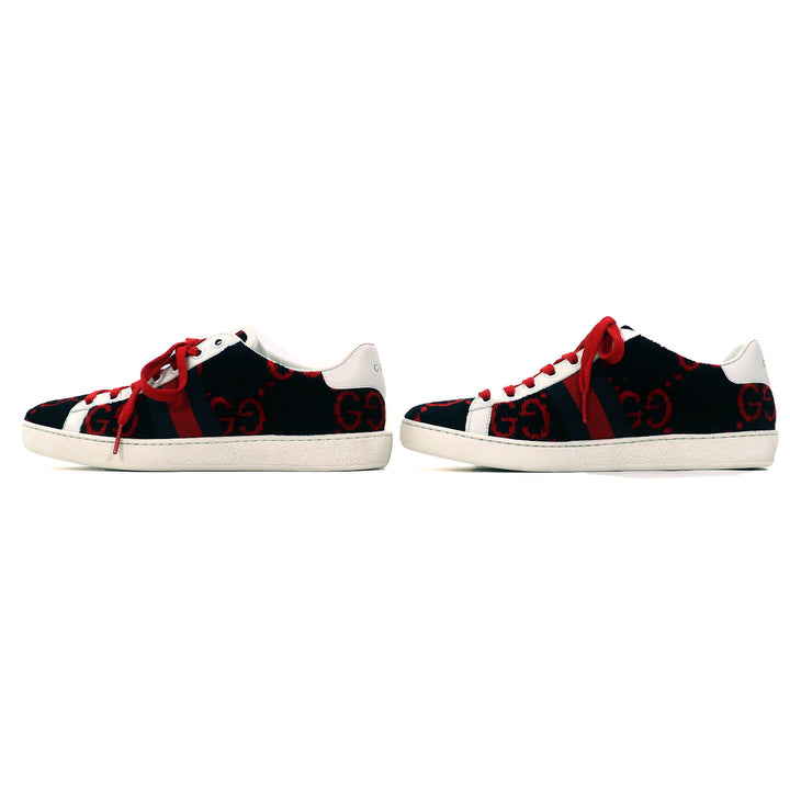美品△GUCCI グッチ 431910 テリークロス GG柄 パイル地 レザー使い ローカットスニーカー ブラック レッド ホワイト 36.5 イタリア製