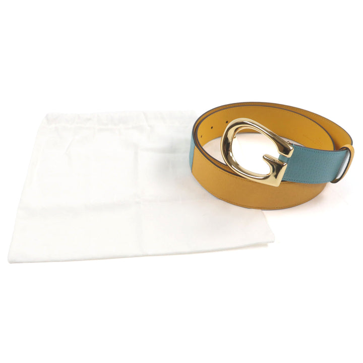 極美品▼GUCCI グッチ Memorable Buckle 709954 Gロゴバックル バイカラー レザーベルト イエロー ブルー ゴールド金具 90・36 メンズ