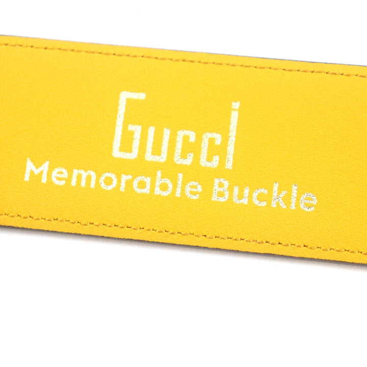 極美品▼GUCCI グッチ Memorable Buckle 709954 Gロゴバックル バイカラー レザーベルト イエロー ブルー ゴールド金具 90・36 メンズ