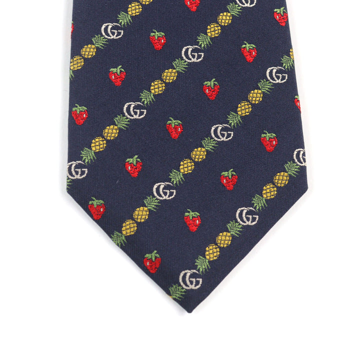未使用品○GUCCI グッチ 20SS 597093 シルク100% GGロゴ ビー刺繍 パイナップル ストロベリー ネクタイ 148×7cm 箱付き 正規品 メンズ