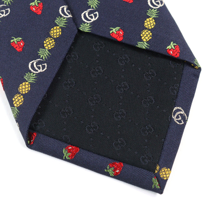 未使用品○GUCCI グッチ 20SS 597093 シルク100% GGロゴ ビー刺繍 パイナップル ストロベリー ネクタイ 148×7cm 箱付き 正規品 メンズ