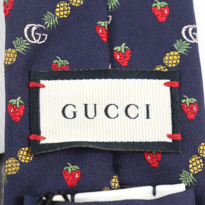 未使用品○GUCCI グッチ 20SS 597093 シルク100% GGロゴ ビー刺繍 パイナップル ストロベリー ネクタイ 148×7cm 箱付き 正規品 メンズ