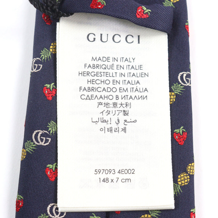 未使用品○GUCCI グッチ 20SS 597093 シルク100% GGロゴ ビー刺繍 パイナップル ストロベリー ネクタイ 148×7cm 箱付き 正規品 メンズ