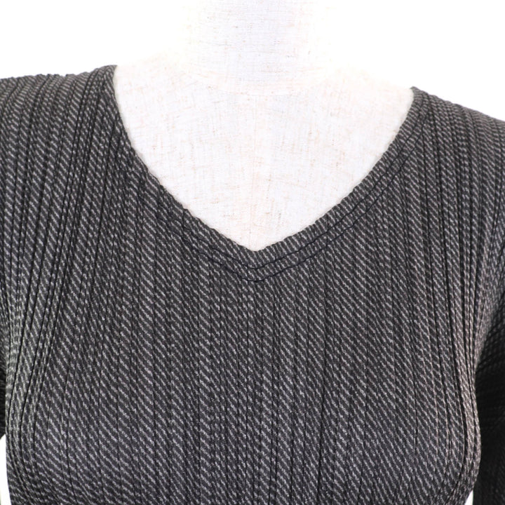 極美品★PLEATS PLEASE プリーツプリーズ イッセイミヤケ PP61-JT446 Vネック 長袖 プリーツ ワンピース ブラック系 3 日本製 正規品