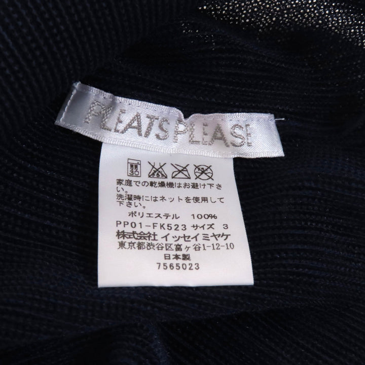 極美品★PLEATS PLEASE プリーツプリーズ イッセイミヤケ PP01-FK523 クルーネック 長袖 メッシュ カットソー ネイビー 3 日本製 正規品
