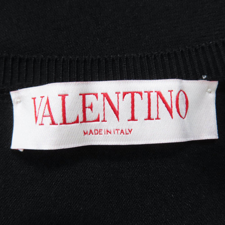 極美品☆VALENTINO ヴァレンティノ 22AW Vロゴデザイン 半袖 ニットドレス ワンピース ブラック S イタリア製 正規品 レディース