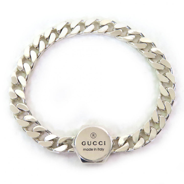 美品△GUCCI グッチ 779173 トレードマーク ブレスレット AG925 ロゴ バングル アクセサリー シルバー 16 伊製 重量19.6g レディース