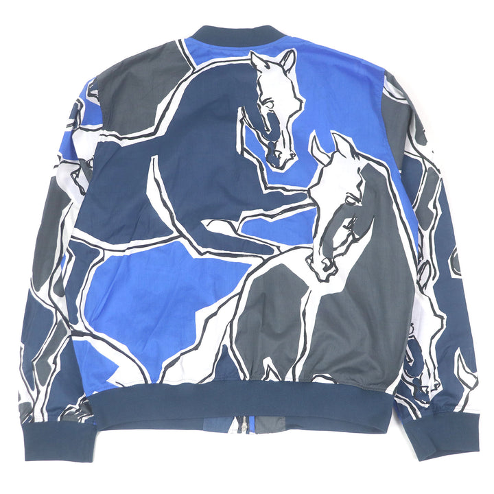 極美品□HERMES エルメス 2021年製 ホース 馬 総柄 薄手 ブルゾンジャケット ブルー グレー 43 箱付き フランス製 正規品 メンズ