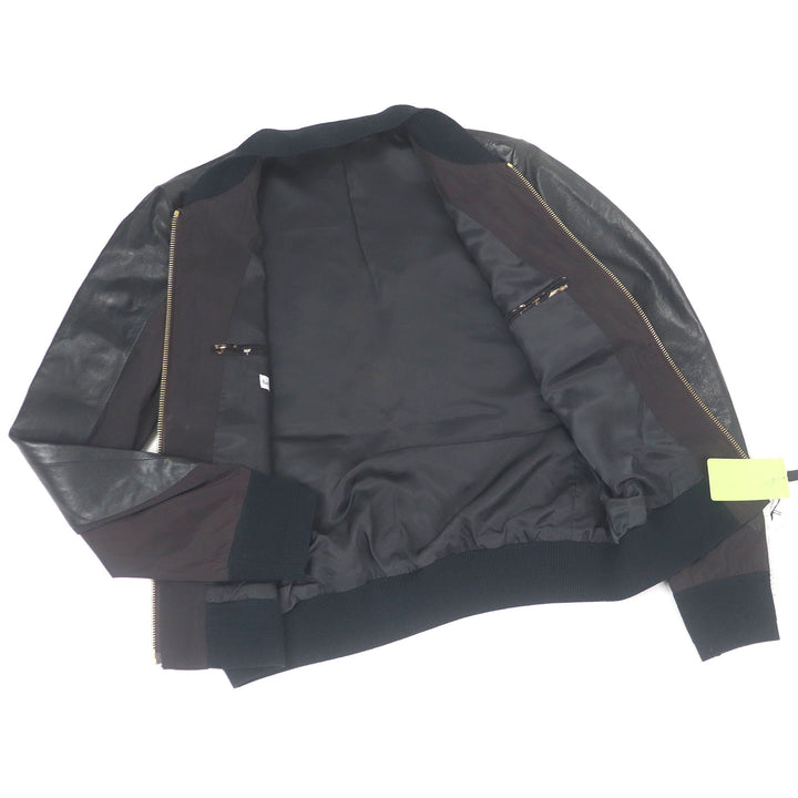 未使用品□Paul Smith ポールスミス 羊革 切替デザイン ブルゾンジャケット レザージャケット ブラック ブラウン M 正規品 メンズ