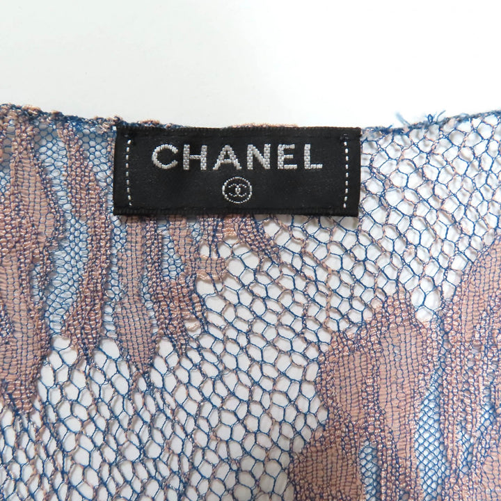 極美品◇CHANEL シャネル P53043 ココマーク金具付き 花柄 総レース 半袖 トップス ピンクベージュ ブルー マルチ 34 伊製 レディース