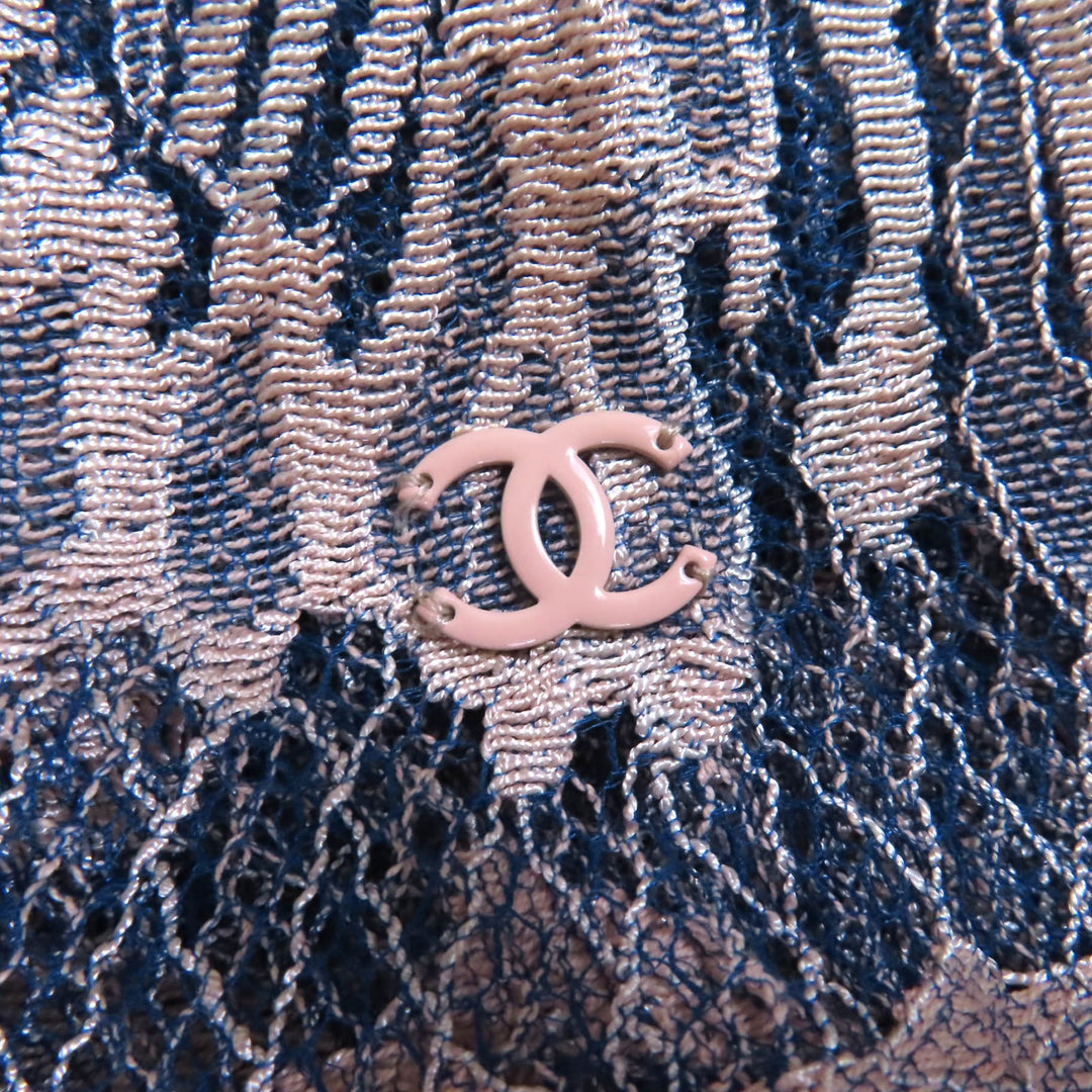 極美品◇CHANEL シャネル P53043 ココマーク金具付き 花柄 総レース 半袖 トップス ピンクベージュ ブルー マルチ 34 伊製 レディース