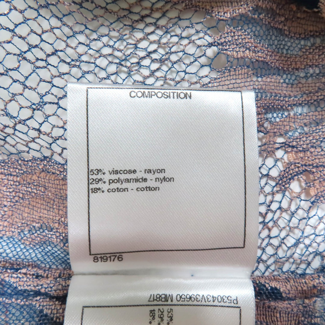 極美品◇CHANEL シャネル P53043 ココマーク金具付き 花柄 総レース 半袖 トップス ピンクベージュ ブルー マルチ 34 伊製 レディース