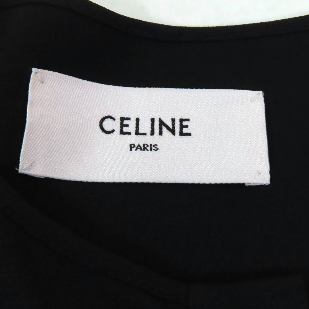 極美品★CELINE セリーヌ 23SS 2R59G865C トリオンフボタン ベルト付 フレンチスリーブ ワンピース アーミードレス ブラック 36 正規品