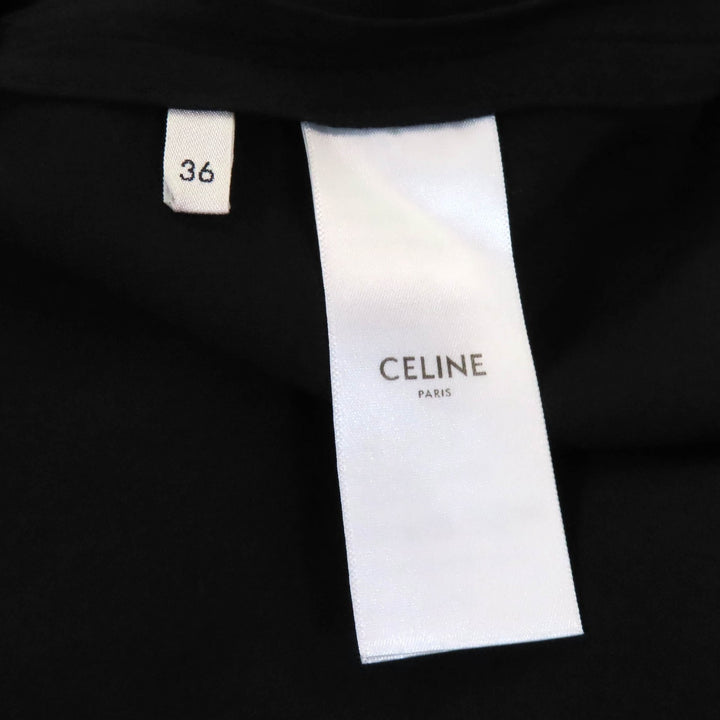 極美品★CELINE セリーヌ 23SS 2R59G865C トリオンフボタン ベルト付 フレンチスリーブ ワンピース アーミードレス ブラック 36 正規品