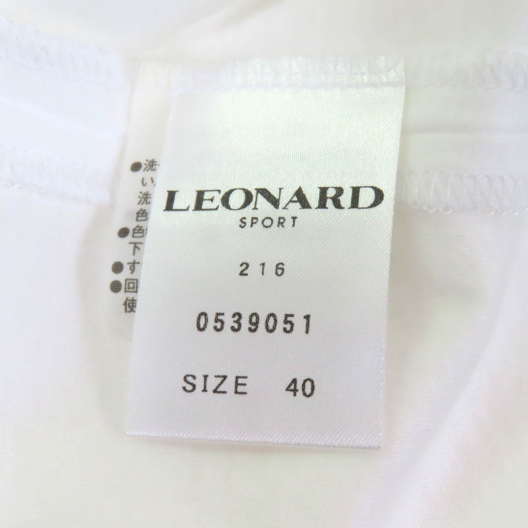 極美品★LEONARD SPORT レオナールスポーツ コットン100％ ロゴボタン・ベルト付 半袖 ワンピース ホワイト 40 日本製 正規品 レディース