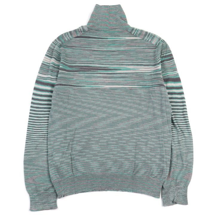 美品○Missoni ミッソーニ カシミヤ シルク ボーダー柄 タートルネック ニット グリーン系 50 イタリア製 正規品 メンズおすすめ